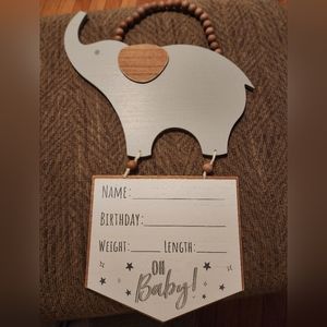 Burton+burton wooden elephant birth announcement door hanger
